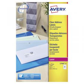 Avery Laser Address Labels 21 Per Sheet Clear (Pack of 525) L7560-25 AV17776