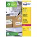 The image shows a pack of Avery Eco Labels, designed for laser printers. Each sheet contains 21 labels, and the pack contains 2100 labels in total. The labels are white in color and made from recycled materials.