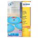The picture shows a pack of 50 Avery White Full Face CD DVD Laser Labels, with 2 labels per sheet. The labels are designed to fit neatly onto CDs and are easy to print on using a laser printer. The pack is labeled with the Avery brand and product number L7676-25 and AV98785.