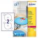 Avery Glossy Colour Full Face CD/DVD Laser Labels 2 Per Sheet (Pack of 25) L7760-25