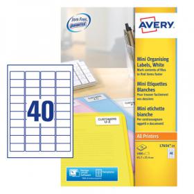 Avery Laser Mini Labels 45.7x25.4mm 40 Per Sheet White (1000 Pack) L7654-25 AV99284