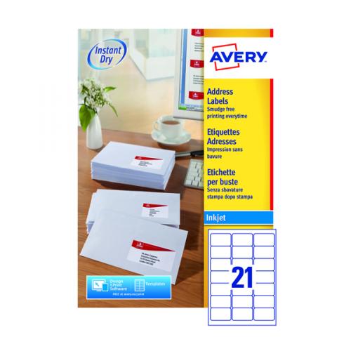 Avery Inkj Label 63 5x38 1mm 21 Per Sheet Wht Pack Of 2100 Avj8160