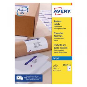 Avery Inkjet Address Labels QuickDRY 99.1x33.9mm 16 Per Sheet White (Pack of 1600) J8162-100 AVJ8162