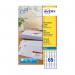 The image shows a sheet of Avery inkjet labels, with 65 mini labels measuring 38.1x21.2mm. Each label is white in color and there are a total of 1625 labels in this pack.