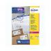A picture of Avery Laser Labels shows a sheet of 21 Ultragrip Laser Address Labels, each measuring 63.5x38.1mm, in a pack of 2100. The labels are white in color and have the brand name Avery printed on the top. The top label has a clear protective film that can be easily peeled off, revealing the adhesive underneath. The labels are neatly arranged with equal spacing between them.