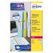 The photo shows a sheet of Avery filing labels with 18 labels per sheet. Each label measures 100mm by 30mm and is designed for use in a laser printer. The labels are white and come in a pack of 450.
