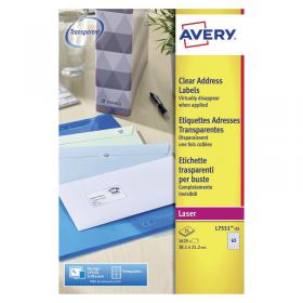 Avery Laser Mini Labels 38x21mm 65 Per Sheet Clear (1625 Pack) L7551-25 AVL7551