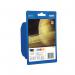 This photo shows a set of Brother ink cartridges in CMY colors, model LC1100. The cartridges are neatly packed in a multipack with product details and labels clearly visible. The vibrant colors of the cartridges can be seen through the transparent packing.