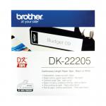 The photo captures a roll of Brother continuous paper labelling tape, measuring 62mm by 30.48m, with black text on a white background. The label reads P-Touch Brother Paper Labels, indicating its compatibility with the P-Touch label maker. The image shows a high-quality and durable tape, perfect for organizing and labeling tasks.