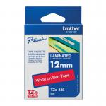 Brother P-Touch TZe Laminated Tape Cassette 12mm x 8m White on Red Tape TZE435 BA68629