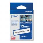 Brother P-Touch TZe Non-Laminated Tape Cassette 12mm x 8m Black on White Tape TZEN231 BA69183