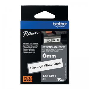 Brother P-Touch TZe Lam Tape Cassette 6mm x 8m Black on White Tape