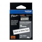 Brother P-Touch TZe Laminated Tape Cassette 9mm x 8m Black on White Tape TZES221 BA69332