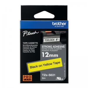 Brother P-Touch TZe Lam Tape Cassette 12mm x 8m Black On Yellow Tape