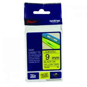 Brother P-Touch TZe Laminated Tape Cassette 9mm x 8m Black on Yellow Tape TZE621 BA8082