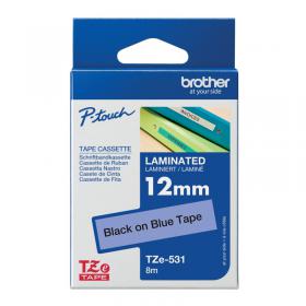 Brother P-Touch TZe Lam Tape Cassette 12mm x 8m Black on Blue Tape TZE531 BA8094