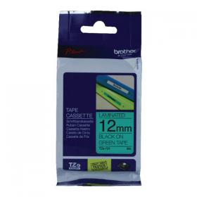 Brother P-Touch TZe Laminated Tape Cassette 12mm x 8m Black on Green Tape TZE731 BA8096