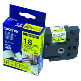 Brother P-Touch TZe Laminated Tape Cassette 18mm x 8m Black on Yellow Tape TZE641 BA8109