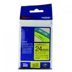 Brother P-Touch TZe Laminated Tape Cassette 24mm x 8m Black on Yellow Tape TZE651 BA8122
