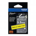 Brother HSe Heat Shrink Tube Tape Cassette 5.2mm x 1.5m Black on Yellow HSE611E BA82288