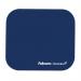 The photo features a bright blue Fellowes mouse mat and mousepad with Microban antibacterial protection, making it a practical and hygienic addition to any desk setup. The smooth surface and sturdy construction are visible in the image.