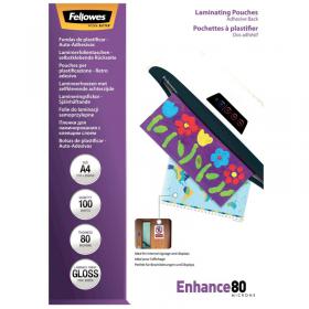 Fellowes Enhance80 Self Adhesive Laminating Pouch A4 160 Micron Total Gloss (Pack of 100) 53022 BB53022