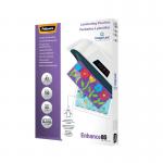 A photo of Fellowes Laminating Pouches features a pack of 100 pouches with a glossy finish. The pouches are A3 size with a total thickness of 160 microns. Perfect for preserving important documents and enhancing their durability.