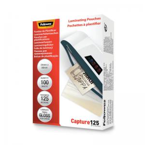 Fellowes 54x86mm Capture Gloss Laminating Pouches 250 Micron Pack of