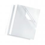 The photo shows a pack of 100 Fellowes Thermal Binding Covers in classic white. Each cover measures 3mm thick and features a sleek, professional design. Perfect for binding important documents like reports or presentations.