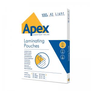 Fellowes Apex A3 Light Laminating Pouches Clear Pack of 100 6001901