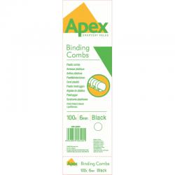 Fellowes Apex Plastic Binding Combs 6mm Black (Pack of 100) 6200102 BB58490