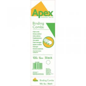 Fellowes Apex Plastic Binding Combs 6mm Black (Pack of 100) 6200102 BB58490