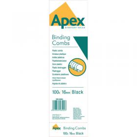 Fellowes Apex Plastic Binding Combs 16mm Black (Pack of 100) 6202301 BB58500