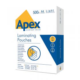 Fellowes Apex Light Duty Laminating Pouch A4 (Pack of 500) 6005201 BB62399