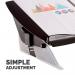 The photograph captures a sleek black writing slope with an adjustable document holder attached. The Copyholders feature an easy glide design, making it effortless to move documents while writing. Its modern design adds a touch of sophistication to any workspace.