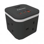 Fellowes Power Cube Type G UKIE 3 Sockets 1 USB-A + 2 USB-C Ports Black 100136979 BB80634
