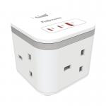 Fellowes Power Cube Type G UKIE 3 Sockets 1 USB-A + 2 USB-C Ports White 100137166 BB80665