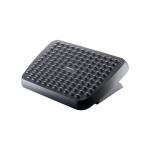 This photo shows a black Fellowes footrest and back support set. The footrest is adjustable, providing customizable comfort for the users feet. The back support helps promote good posture while sitting. Perfect for any office or workspace.