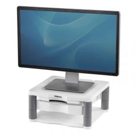 Fellowes Premium Monitor Riser Plus with Storage Drawer and Built In Copyholder White 9171302 BB91713