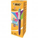 Bic 4 Colour Grip Fashion Retractable Ballpoint Pen (Pack of 12) 8922901 BC24992