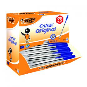 Bic Cristal Ballpoint Pen Medium Blue (Pack of 100) 896039