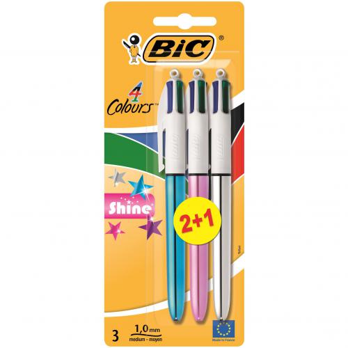 Bic 4 Colours Shine Blister 2+1 (Pack of | BC28178 | Ballpoint Pens