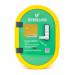 The photograph shows a sturdy Beeswift Defibrillator Click Medical DEFIBSAFE 2 EXTERNAL CABINET WITH NO LOCK. The cabinet features a clean and modern design, with a durable metal frame and a clear DEFIB label on the front. The door is open, revealing a spacious interior with ample room for the defibrillator. The overall look is sleek and professional, making it suitable for any environment.