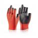 Pu Coated 3 Fingerless Glove Red L