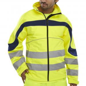 Beeswift Eton Hi-Viz Soft Shell Jacket Saturn Yellow  Navy 3XL