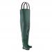 A picture of the Dunlop Thigh and Chest Waders Work-It Full Safety Chest Wader Green Size 07 (41) NB2KLCW07 shows a pair of sturdy and durable waders, designed for protection and safety. The bright green color stands out, while the thigh and chest coverage offer full coverage and support. Perfect for any outdoor work or activities, these waders exude confidence and practicality.