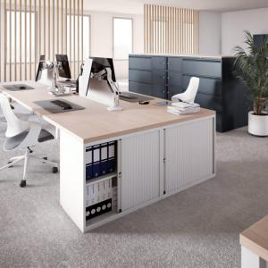 Bisley 1000mm wide Essentials Tambour Unit 718mm 1 shelf Chalk