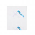 A photo of the Robert Scott Microfiber Cloths shows a pack of 50 blue disposable cloths. Each cloth is made of microfiber material and has a soft texture. The cloths are neatly stacked and packaged for easy storage.