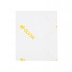 In this picture, you can see a pack of 50 yellow disposable microfiber cloths from Robert Scott. The cloths are made of microfiber material and are perfect for cleaning a variety of surfaces.