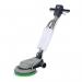 This picture shows the Numatic NLL 415 vacuum cleaner with a solution tank attached, model NU4150. The compact vacuum has a durable body and features powerful suction capabilities. The solution tank allows for easy cleaning of floors and carpets. The vacuum also includes various brush attachments for versatile use.